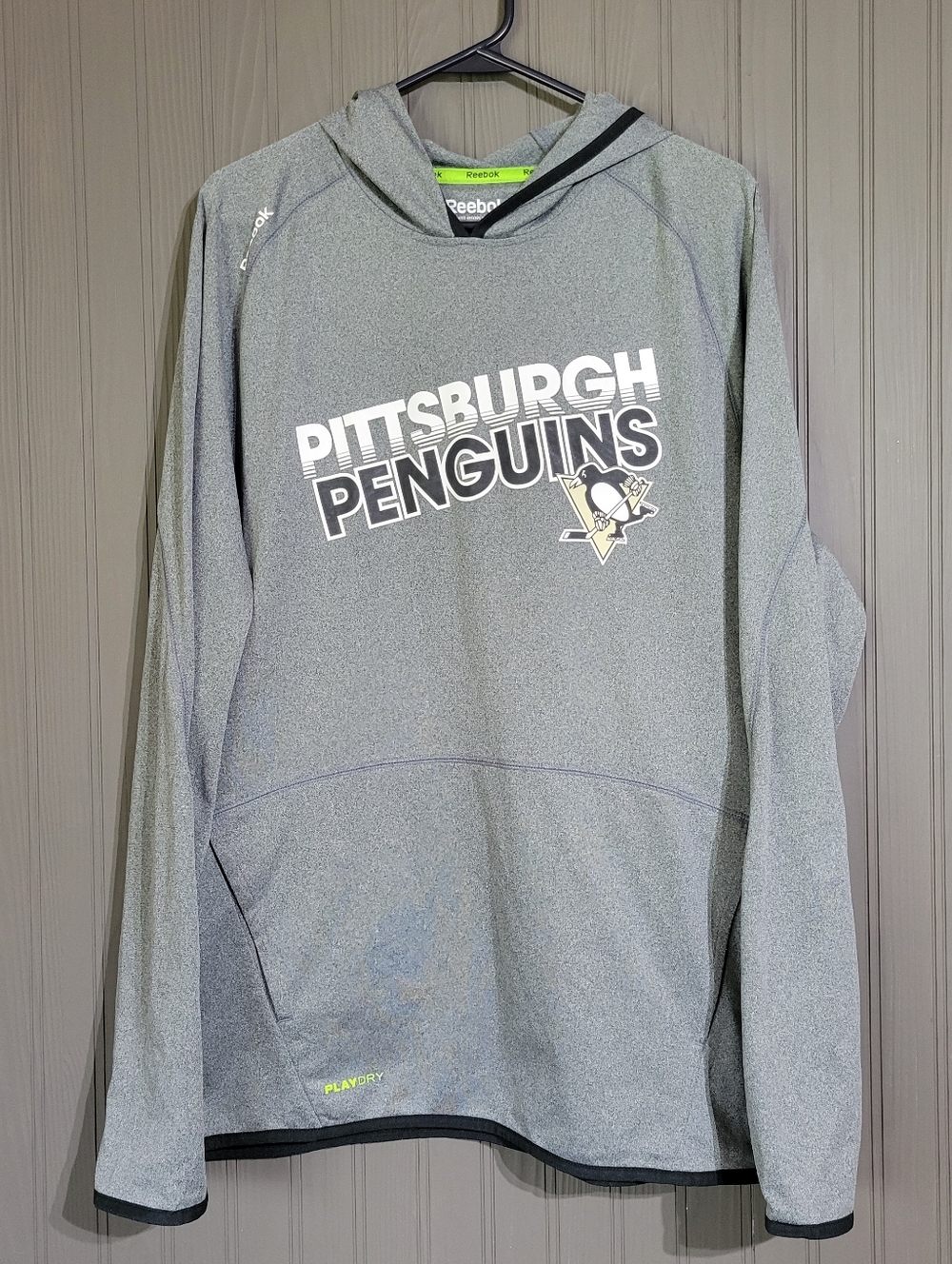 Reebok NHL Pittsburgh Penguins Speedwick Hooded Sweatshirt Gray Men's XL